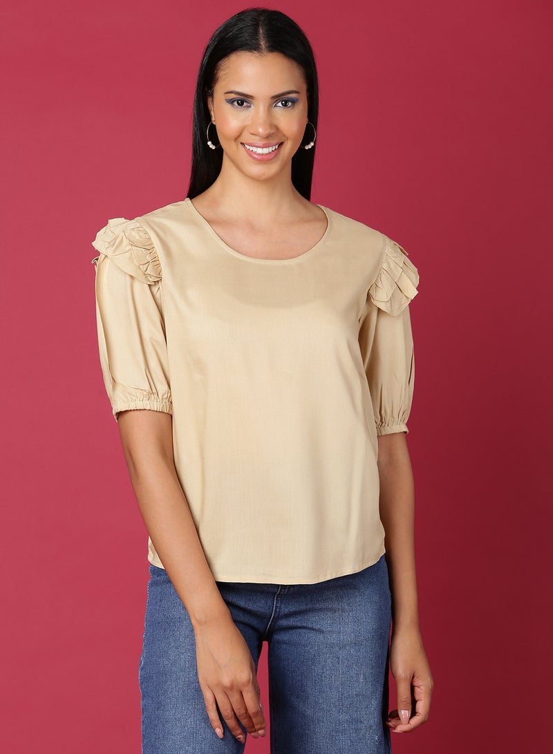 Aila Fashionable Casual Top Beige - Image 1