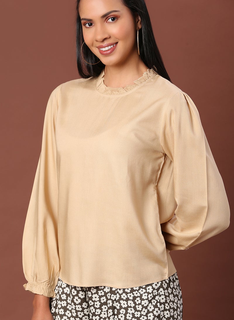 Aila Fashionable Casual Top Beige - Image 3