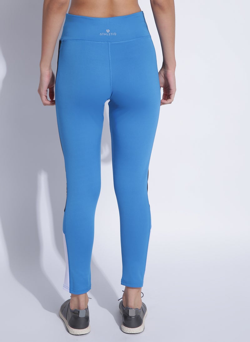Athletiq - Women's Mid Rise Sports Training Workout Stretch Leggings With Elastic Waist Blue - Image 1
