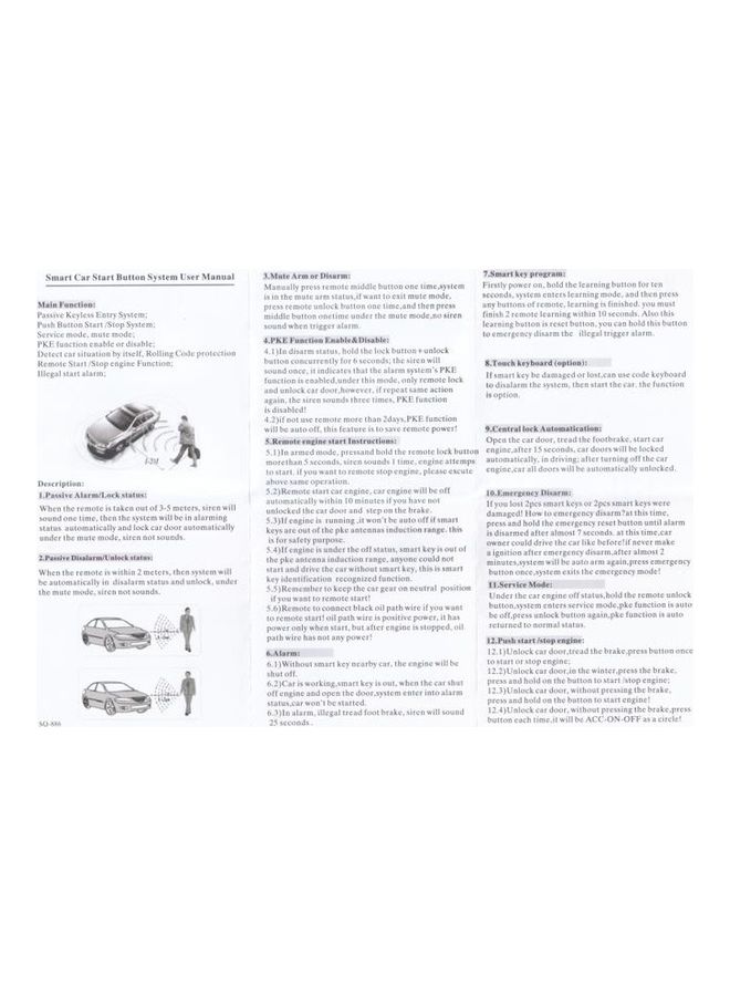 Generic - Car SUV Switch Keyless Entry Engine Start Alarm System - Image 1