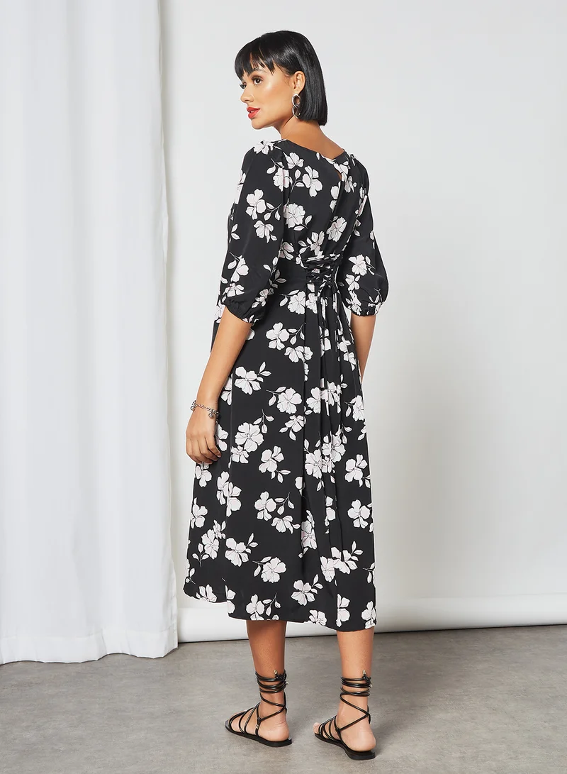 Fashion Union Floral Print Dress Black