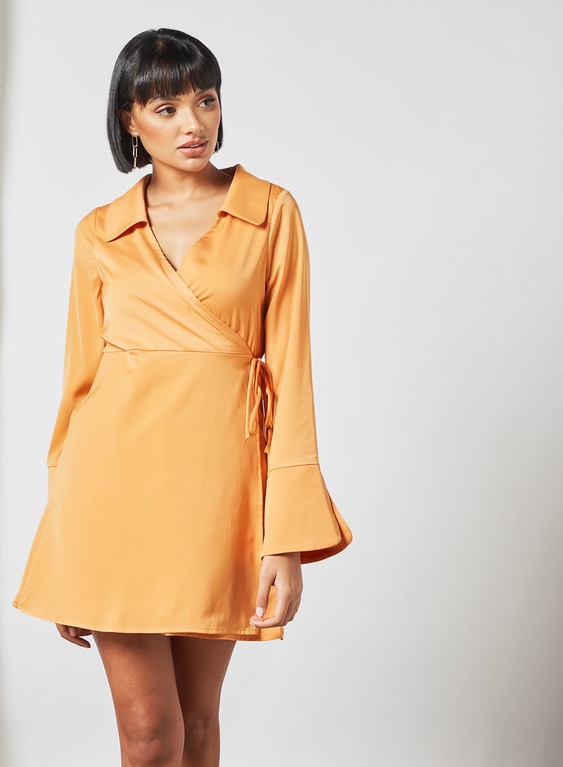 Fashion Union - Melinda Wrap Dress Orange - Image 1
