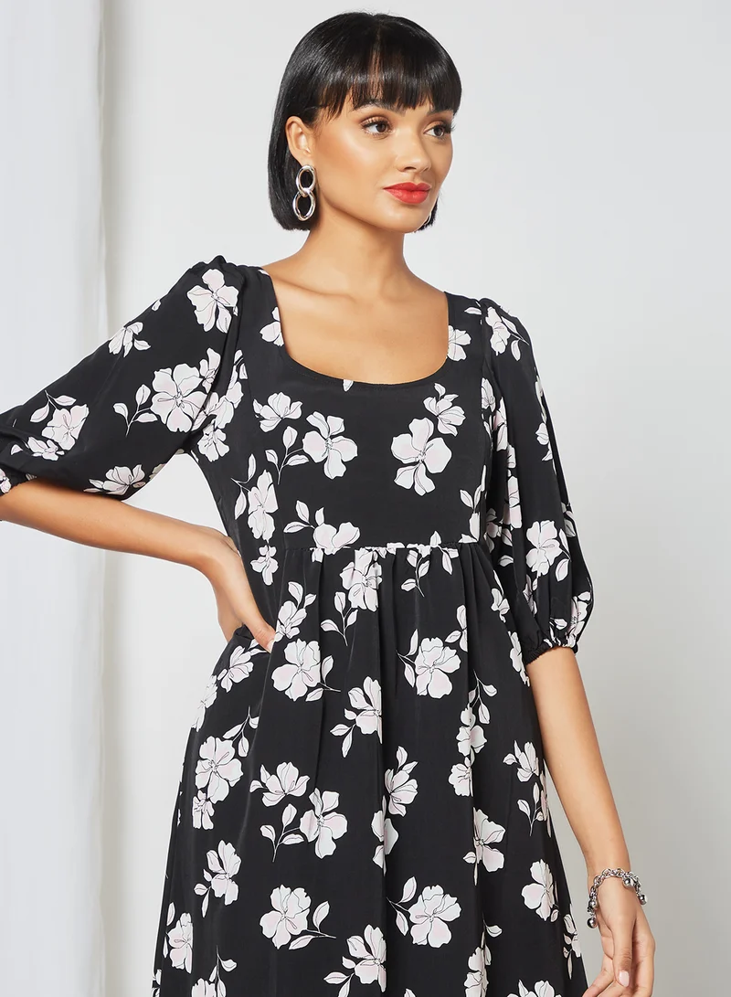 Fashion Union Floral Print Dress Black
