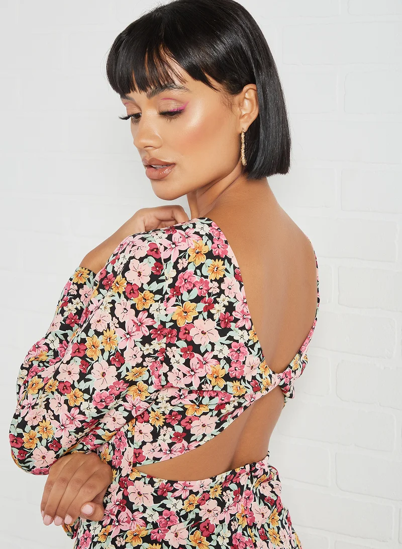 Fashion Union Gwynne Floral Print Dress Multicolour
