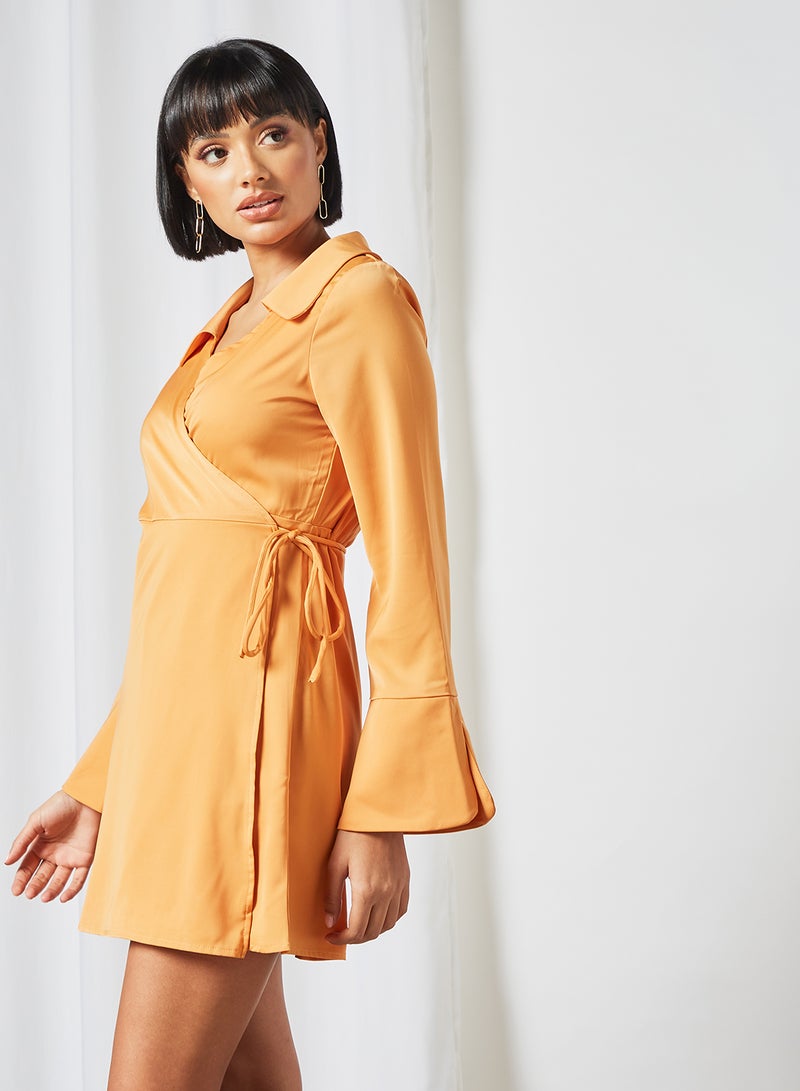 Fashion Union - Melinda Wrap Dress Orange - Image 1