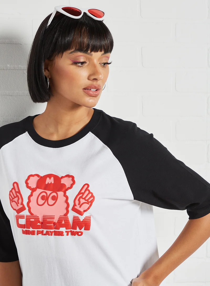 Mini Cream Graphic Print Baseball T-Shirt White