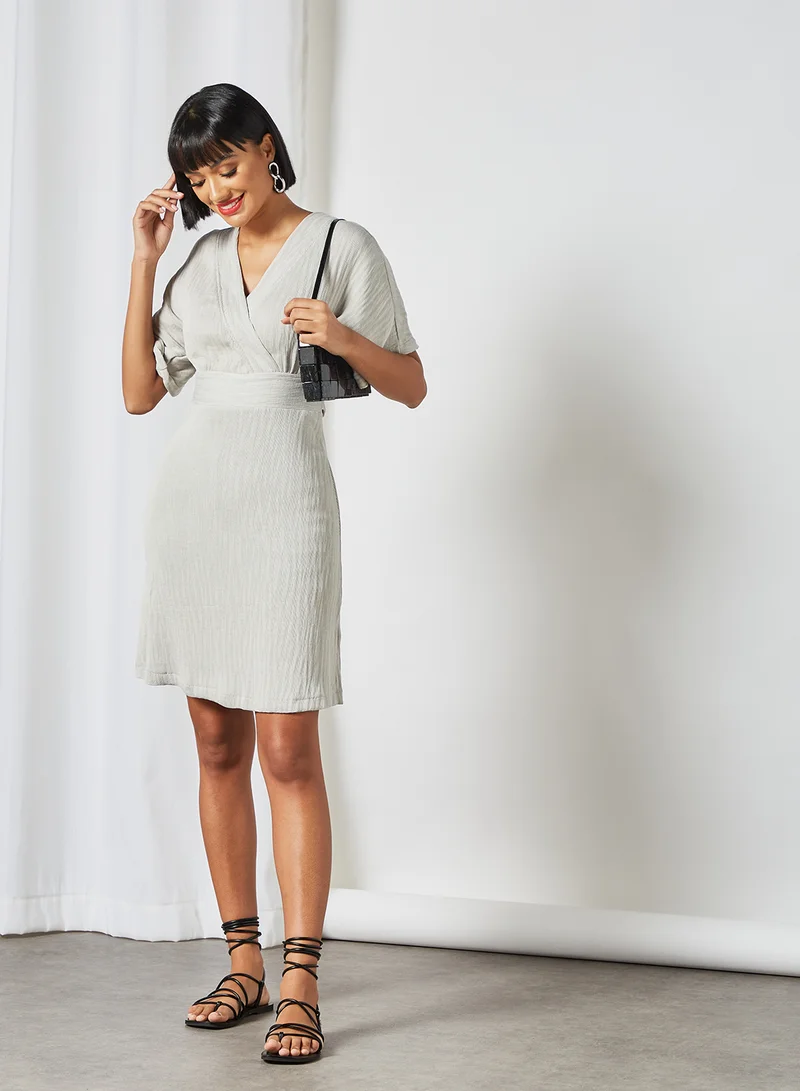 Closet London Kimono Wrap Mini Dress Grey