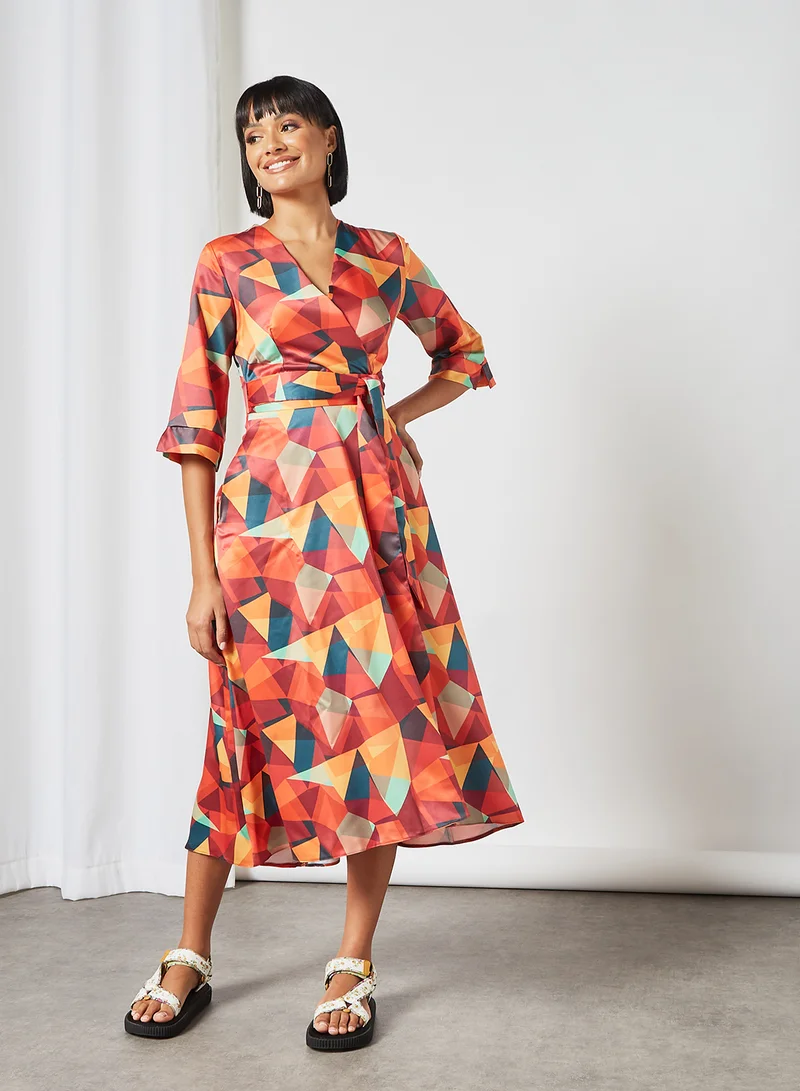 Closet London Geometrical Print Wrap Dress