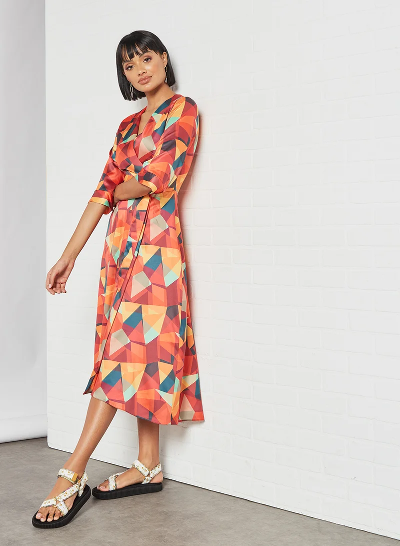Closet London Geometrical Print Wrap Dress