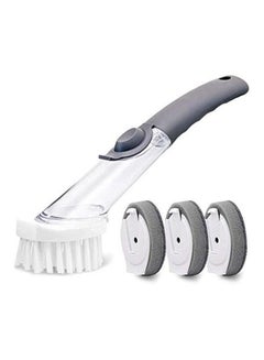 Dish Brush with Soap Dispenser Cleaning Scrub Brush with Long Handle, Kitchen Sink Brushes for Kitchen Grill Bowl Pot Pan Scrubbier with 3 Free Replacement Sponge Heads Multicolour