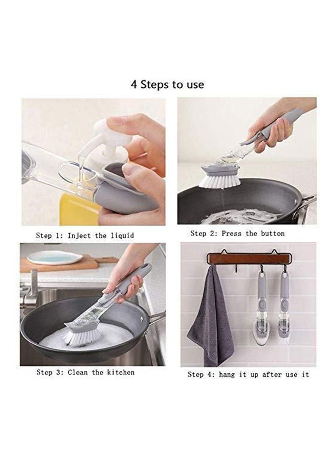 Generic - Dish Brush with Soap Dispenser Cleaning Scrub Brush with Long Handle, Kitchen Sink Brushes for Kitchen Grill Bowl Pot Pan Scrubbier with 3 Free Replacement Sponge Heads Multicolour - Image 1