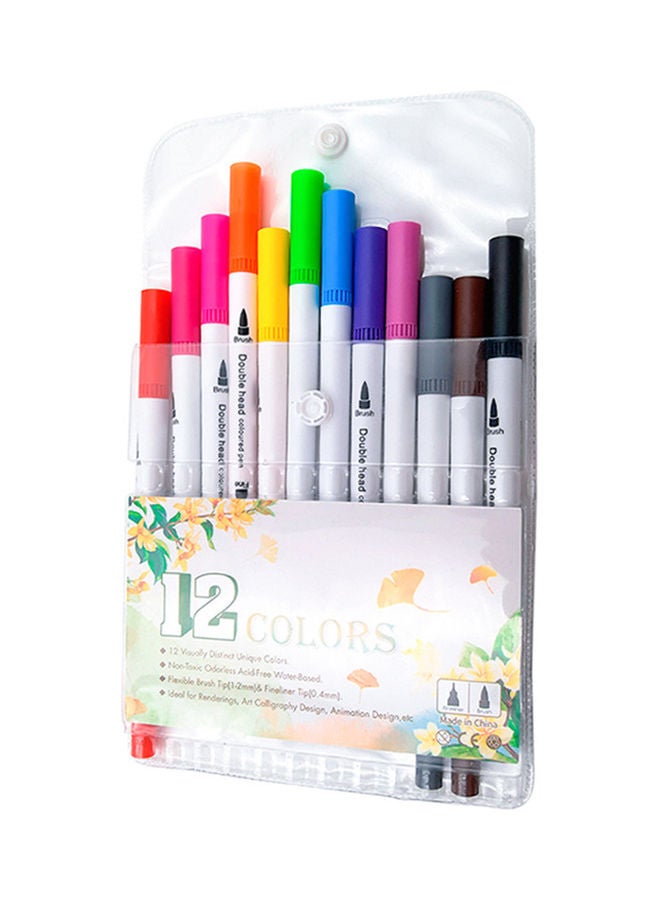 12-Piece Double Head Coloured Markers pen set Multicolor - Image 1