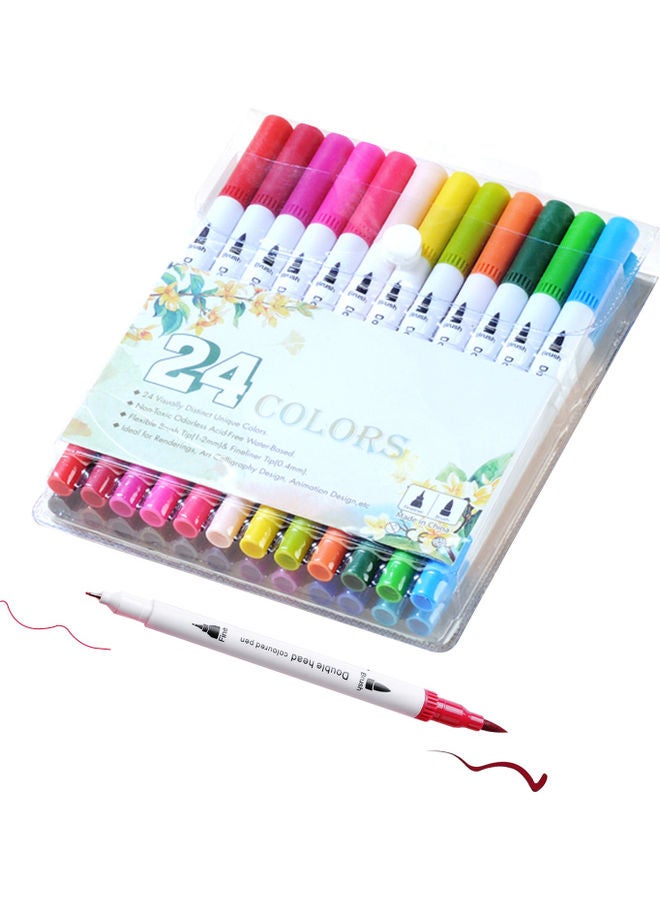 24-Piece Double Head Coloured Markers pen set Multicolour - Image 1