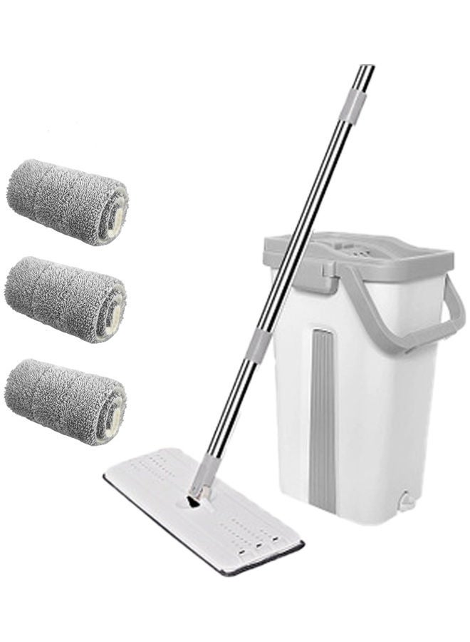 Microfiber Flat Mop with Bucket, Cleaning Squeeze Hand Free Floor Mop, 3 Reusable Mop Pads, Stainless Steel Handle,360° Rotating Head Squeeze Flat Mop White/Grey  - Image 1
