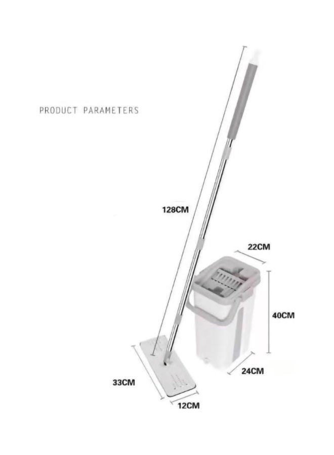 Microfiber Flat Mop with Bucket, Cleaning Squeeze Hand Free Floor Mop, 3 Reusable Mop Pads, Stainless Steel Handle,360° Rotating Head Squeeze Flat Mop White/Grey  - Image 2