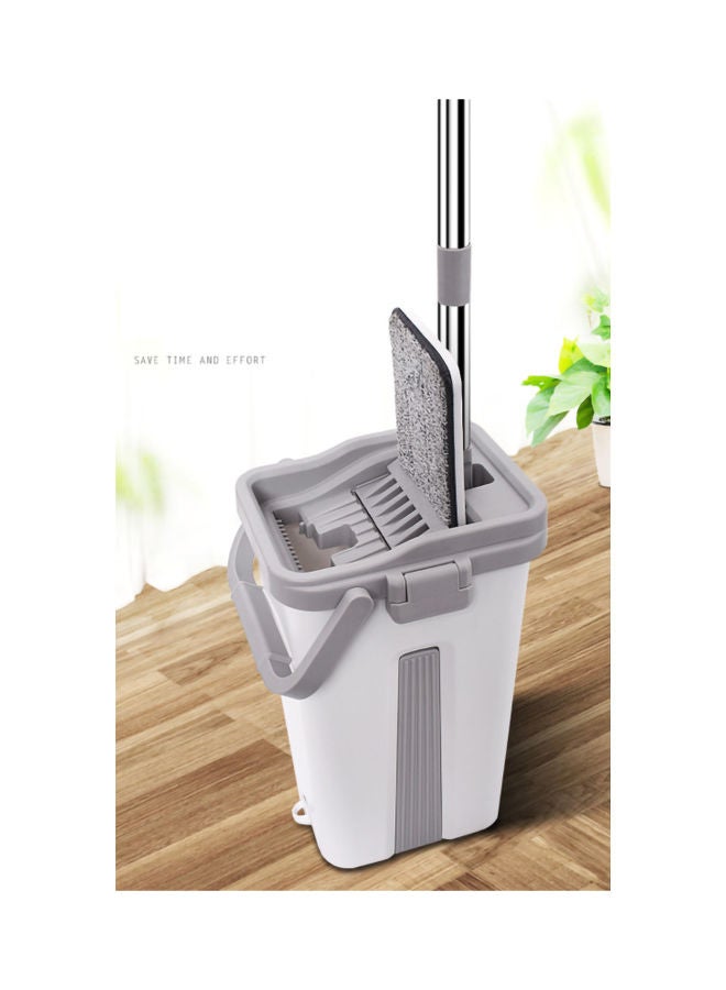 Microfiber Flat Mop with Bucket, Cleaning Squeeze Hand Free Floor Mop, 3 Reusable Mop Pads, Stainless Steel Handle,360° Rotating Head Squeeze Flat Mop White/Grey  - Image 3