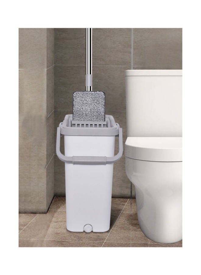 Microfiber Flat Mop with Bucket, Cleaning Squeeze Hand Free Floor Mop, 3 Reusable Mop Pads, Stainless Steel Handle,360° Rotating Head Squeeze Flat Mop White/Grey  - Image 4