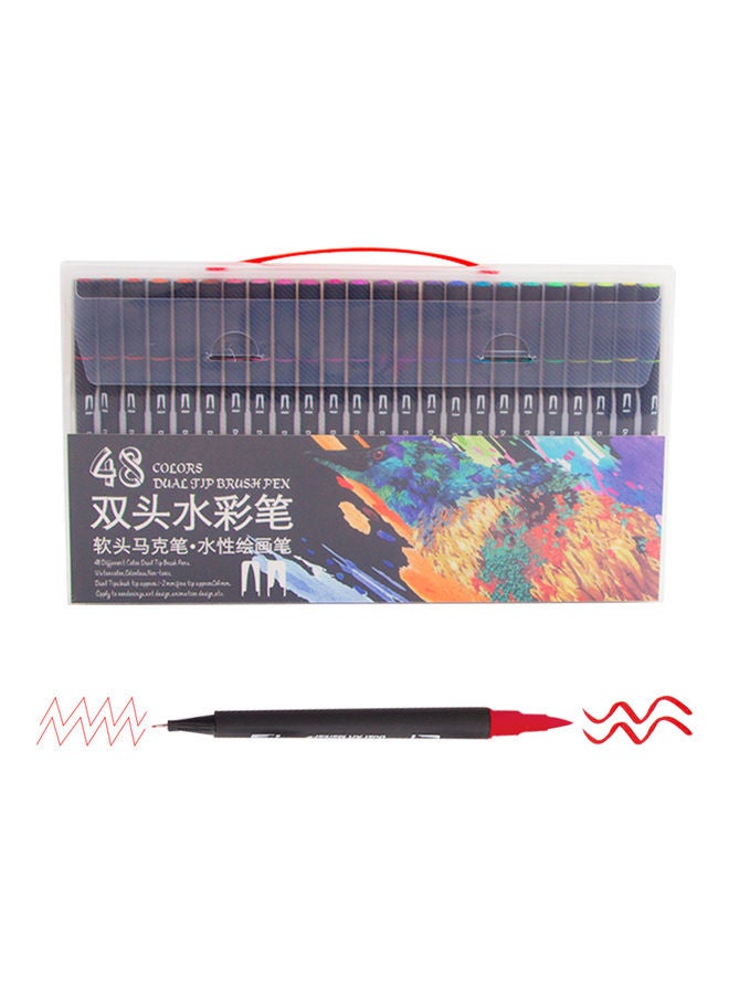 Generic 48-Colors Dual Tip Brush Pens Fineliner & Brush Tip Art Markers Colored Pens for Children Multicolor  - Image 1