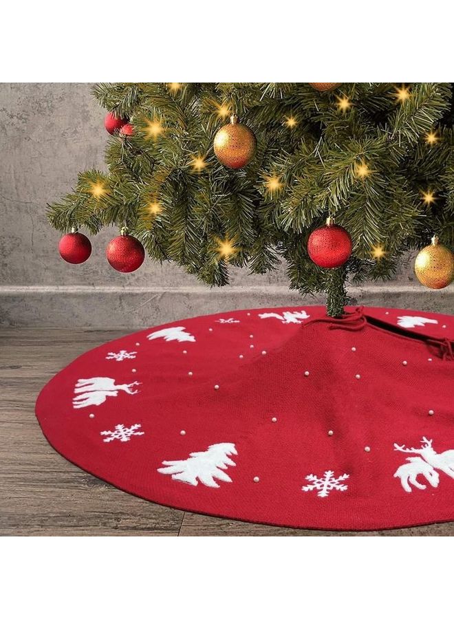 BGM Beaded Decorative Tree Skirt Red/White 122cm - Image 2