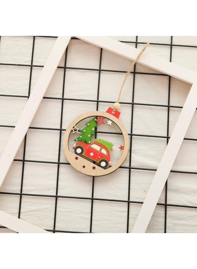 BGM 5-Piece Christmas Tree Wooden Round Pendant Set Multicolour - Image 2