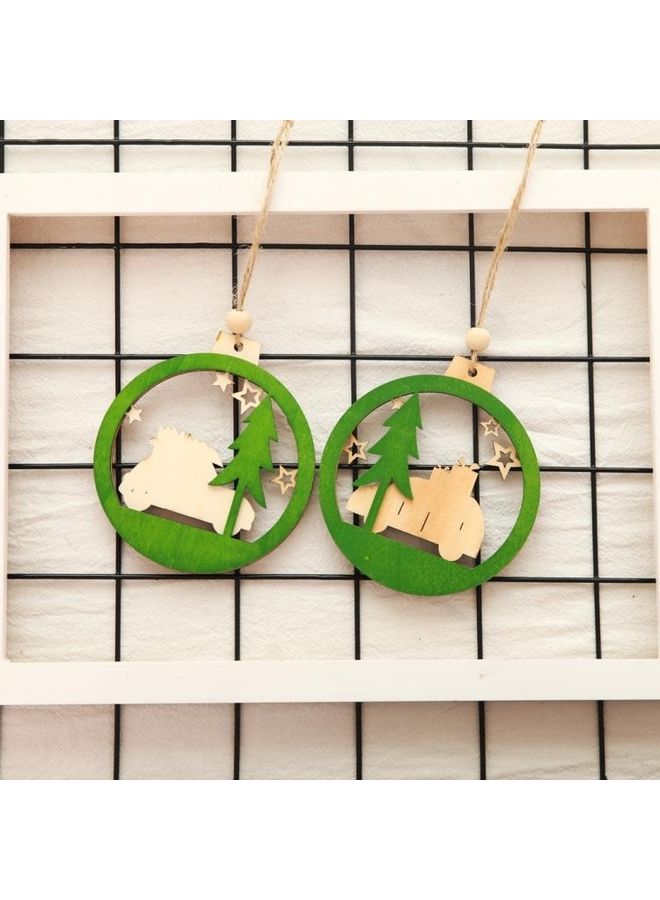 BGM 5-Piece Christmas Tree Wooden Round Pendant Set Multicolour - Image 5