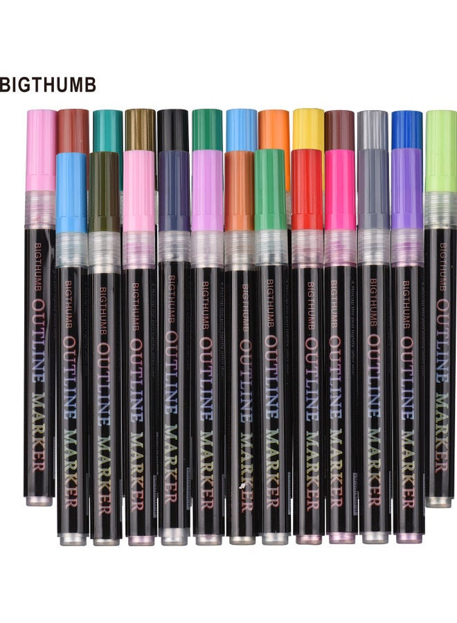 Generic - 24-Colors Outline Markers Double Line Marker Paint Pens Set Multicolor - Image 1