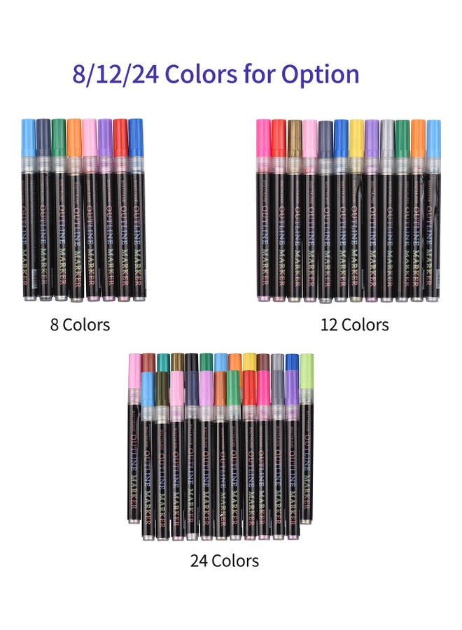 Generic - 24-Colors Outline Markers Double Line Marker Paint Pens Set Multicolor - Image 1