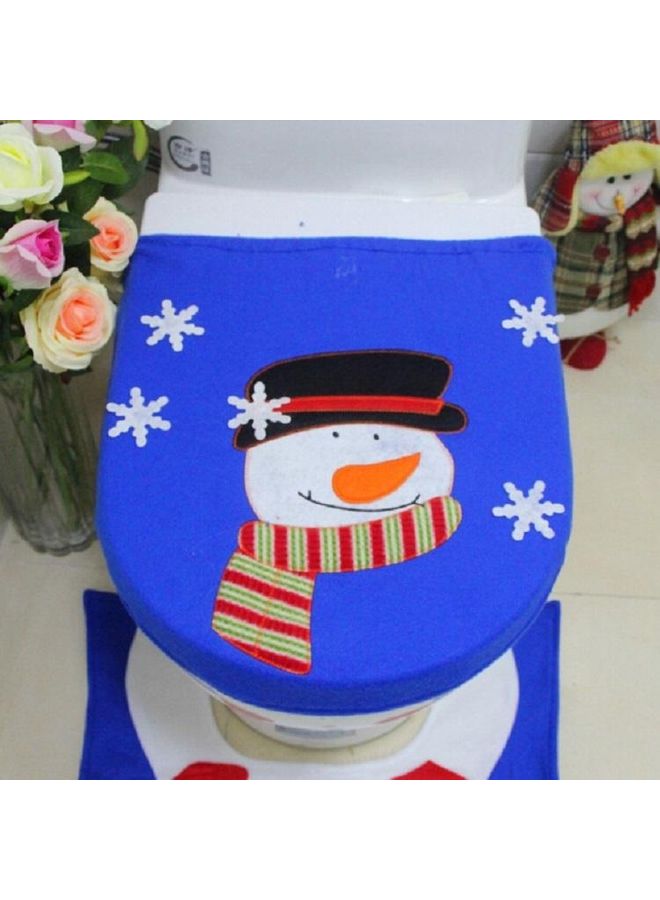 بي جي إم طقم مرحاض مطرز بتصميم رجل الثلج للكريسماس مكون من 3 قطع. أزرق. - Image 3