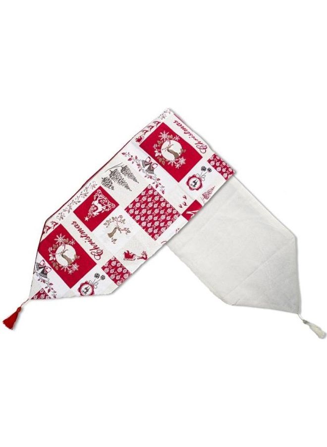 بي جي إم طقم مفارش مزدوجة الطبقات للطاولة للكريسماس مكون من قطعتين أبيض/أحمر - Image 1