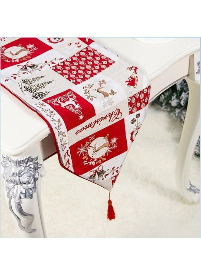 بي جي إم طقم مفارش مزدوجة الطبقات للطاولة للكريسماس مكون من قطعتين أبيض/أحمر - Image 2