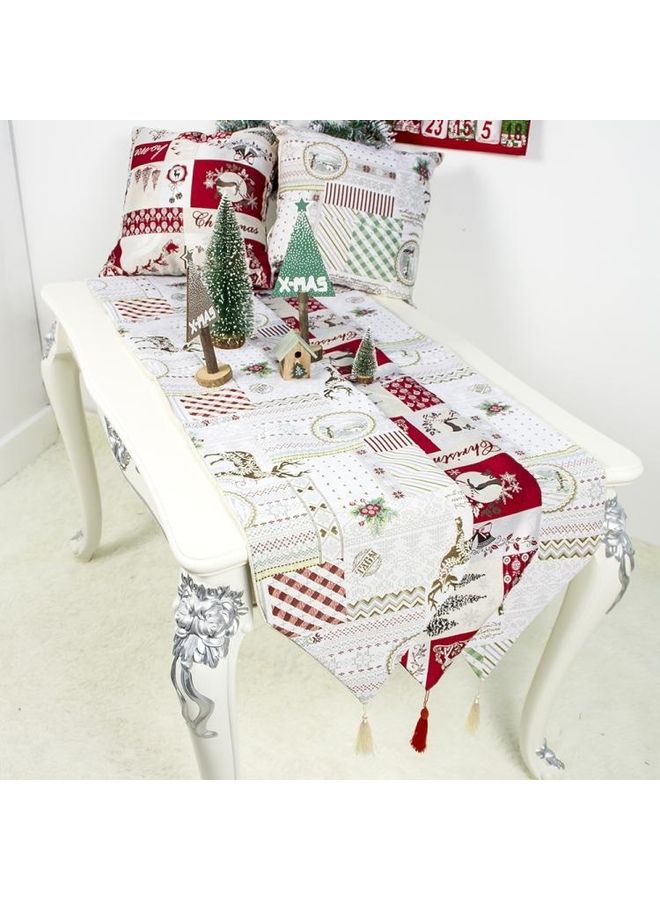 بي جي إم طقم مفارش مزدوجة الطبقات للطاولة للكريسماس مكون من قطعتين أبيض/أحمر - Image 4