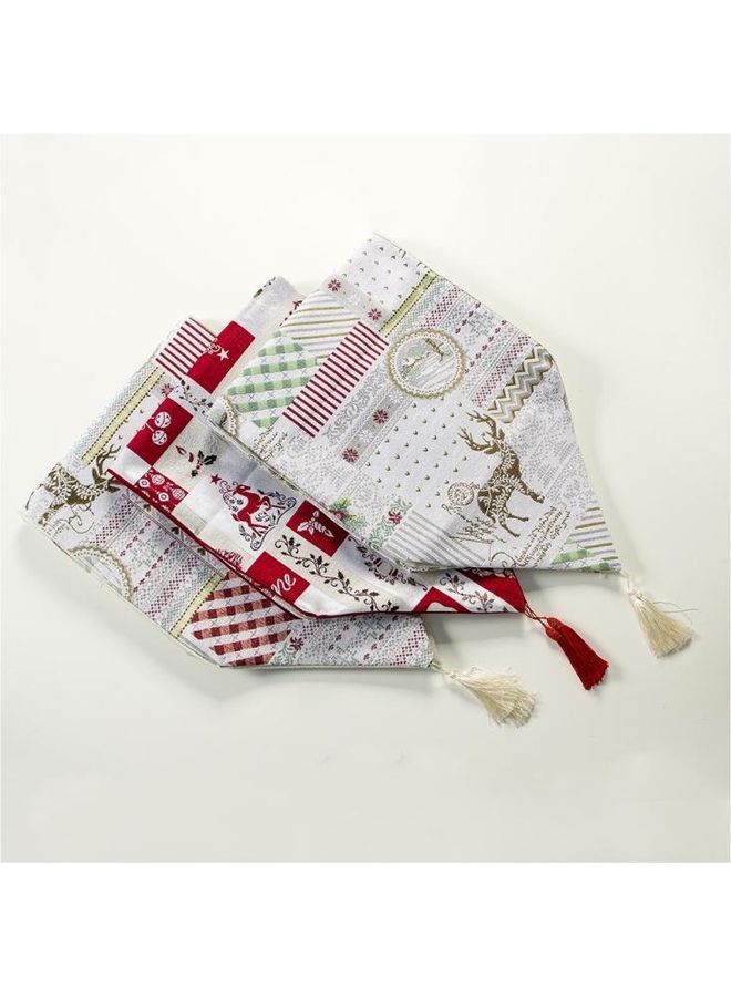 بي جي إم طقم مفارش مزدوجة الطبقات للطاولة للكريسماس مكون من قطعتين أبيض/أحمر - Image 5