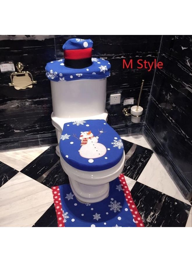 بي جي إم طقم مرحاض مطرز بتصميم رجل الثلج للميلاد مكون من 3 قطع . أزرق - Image 2