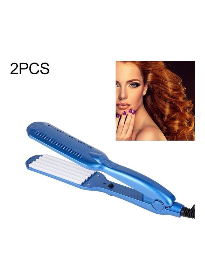 BGM 2-Piece 220V Professional Ceramic Corrugated Curling Iron Blue - Image 1