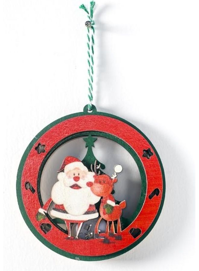 بي جي إم طَقم دلايات خشبية ثلاثية الأبعاد على شكل سانتا مكون من قطعتين أحمر/ أبيض/ أخضر