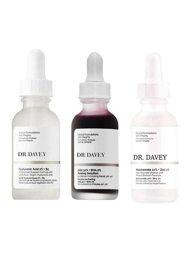 دكتور دافي مجموعة محاليل تقشير من حمض الهيالورونيك والنياسيناميد والزنك مع حمض ألفا هيدروكسي وحمض بيتا هيدروكسي منتج متعدد الألوان 30/30/30ملليلتر - Image 1