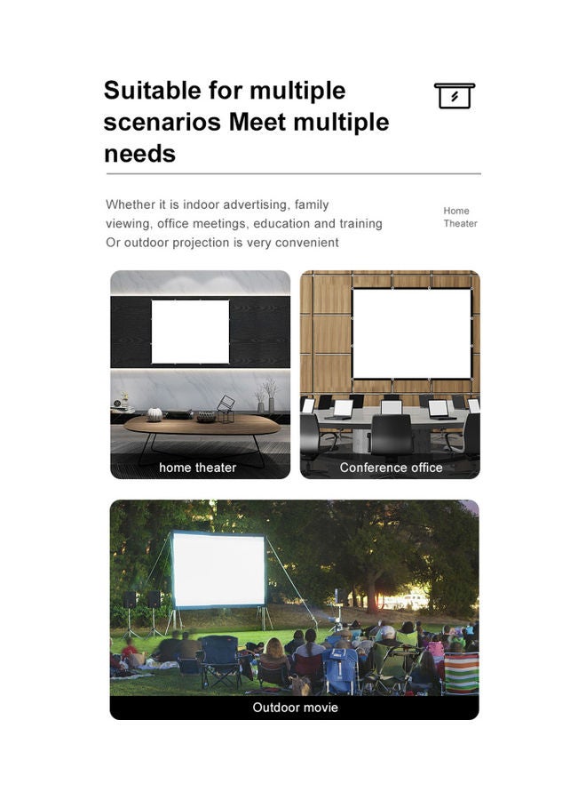 Double Sided Anti-Crease Foldable Projection Movie Screen Curtain With Hooks OS5435-1 White  - Image 4