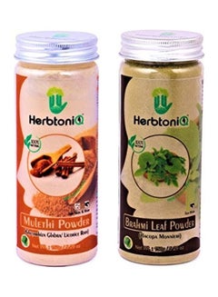 Herbtoniq Mulethi Powder And Brahmi Leaf Powder For Face Pack And Hair Pack Multicolour 300grams  - Image 1
