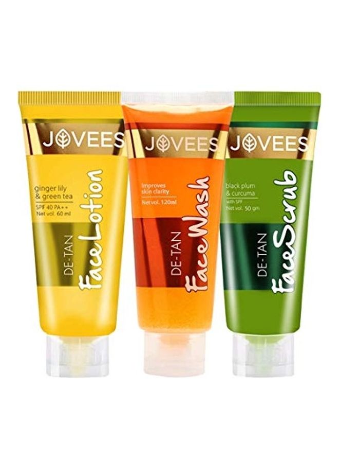 جوفيز مجموعة عبوات المستحضر اليومي دي تان مكونة من 3 قطع شفاف Face Lotion:60, Face Wash: 120, Scrub: 50ملليلتر - Image 1