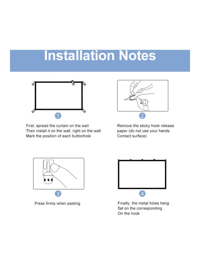 Generic Full HD Projector Screen With Hook Set White/Black  - Image 3