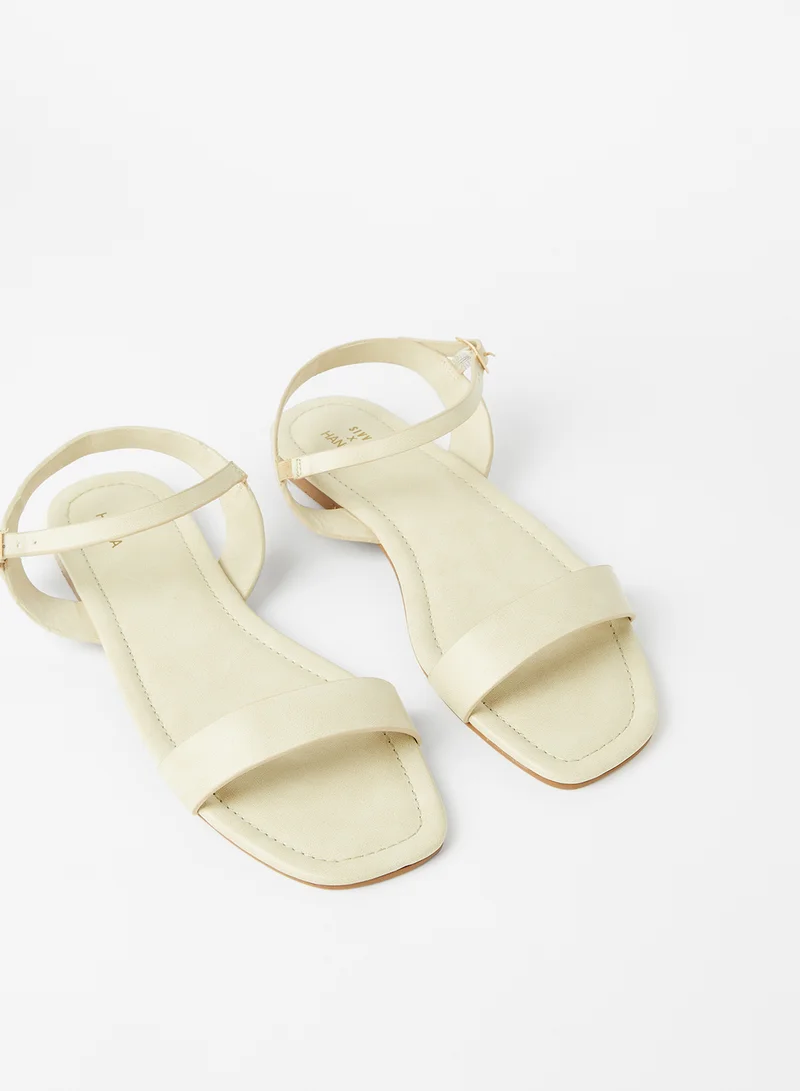 SIVVI for HANIYA Faux Leather Flat Sandals Cream