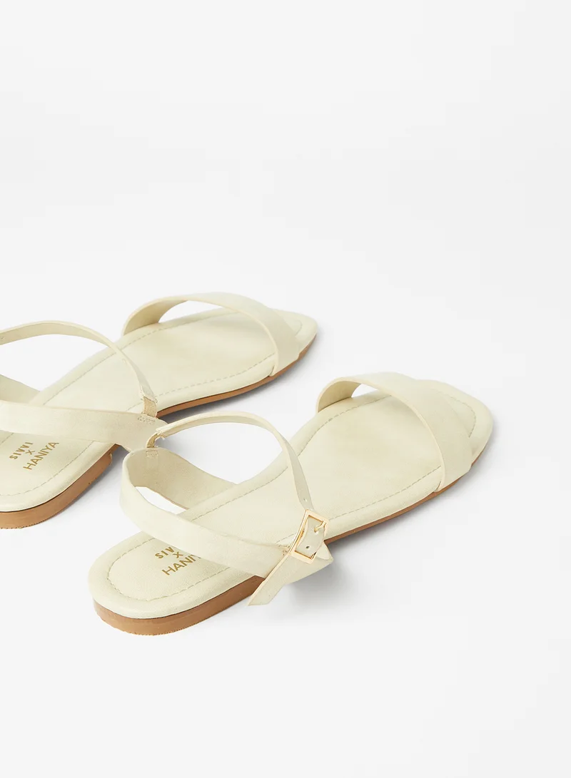 SIVVI for HANIYA Faux Leather Flat Sandals Cream