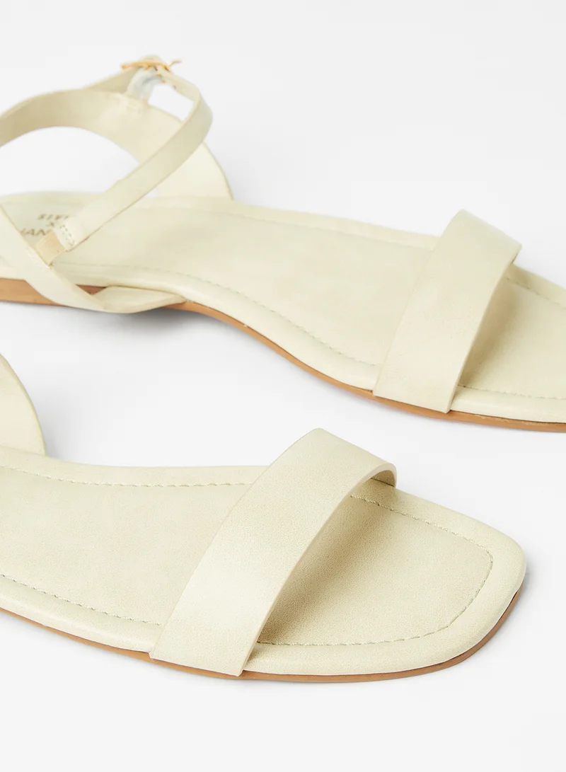 SIVVI for HANIYA Faux Leather Flat Sandals Cream
