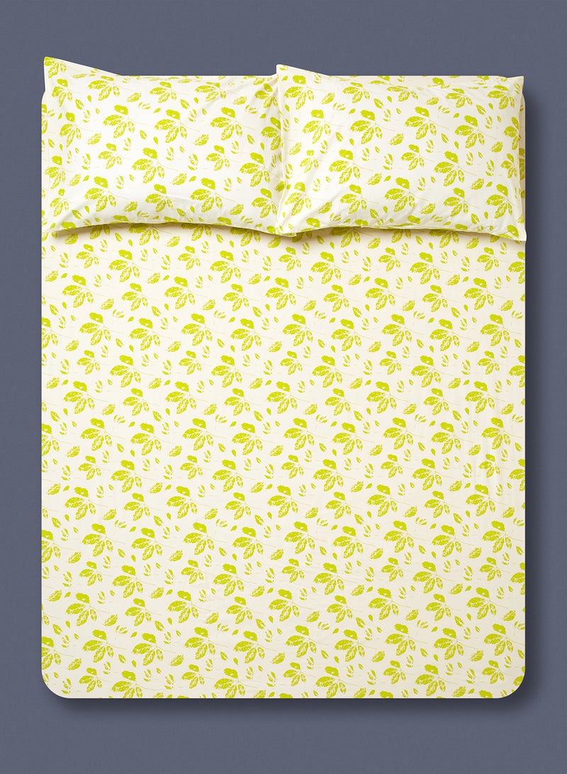 Noon East 100% Cotton Printed 200 Thread Count Fitted Sheet Set -Pillow Case Set  Fitted Sheet And Two Pillow Case 150X200 + 25 cm + 2 Pillow Case 50X75 cm Impression Sage - Neon Queen - Image 3