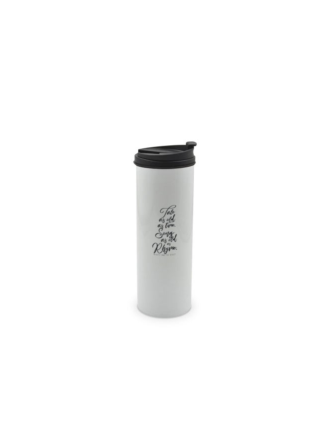 LIT Stainless Steel Printed Drinking Tumbler with Lid White/Black - Image 1