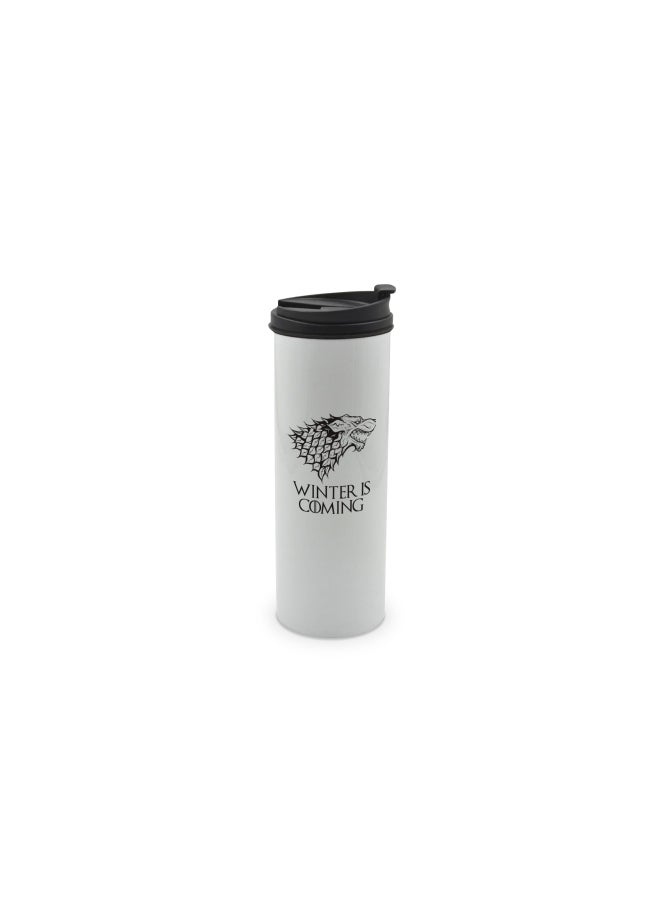 LIT Game of Thrones Sigil Printed Stainless Steel Water Tumbler with Lid White/Black 400ml - Image 1