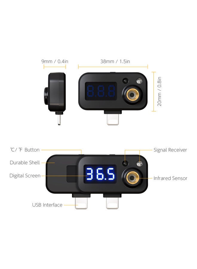 مقياس حرارة يعمل بالأشعة تحت الحمراء بمنفذ USB يعمل بالتوصيل والتشغيل متوافق مع أنظمة التشغيل iOS - Image 5