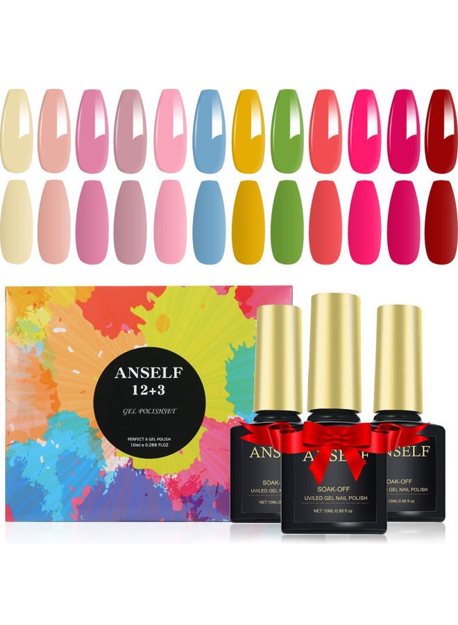 ANSELF 15-Piece Gel Nail Polish Set Multicolour - Image 1
