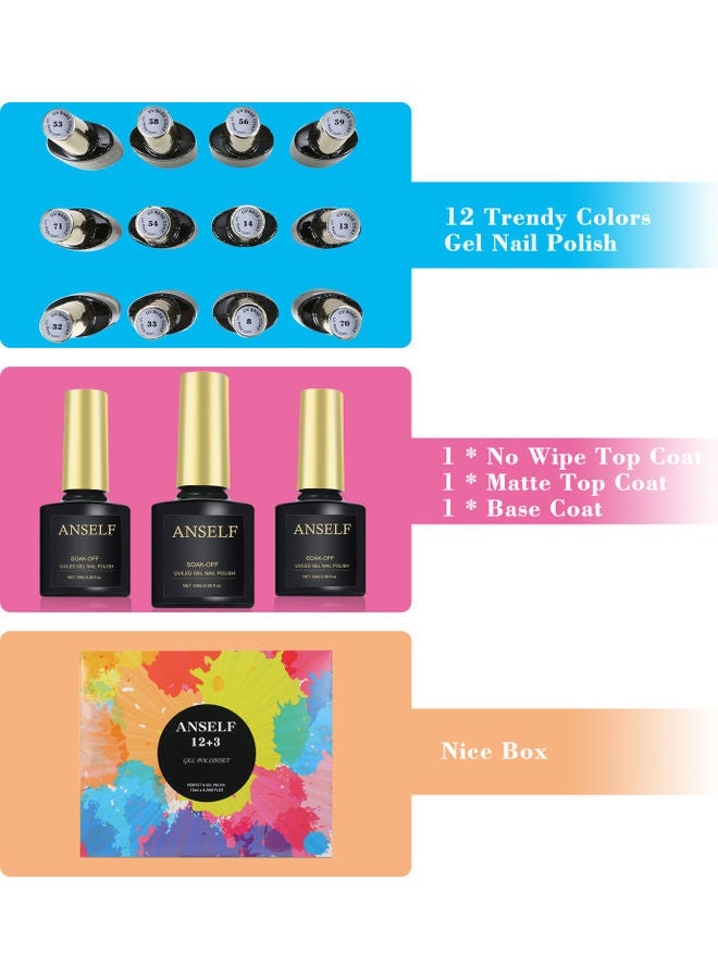 ANSELF 15-Piece Gel Nail Polish Set Multicolour - Image 5