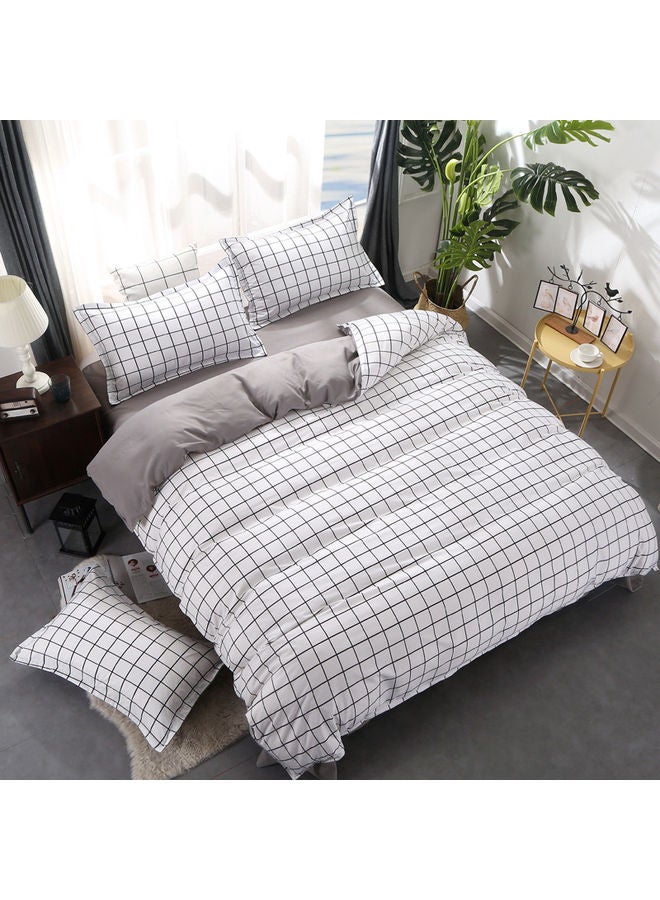 ZENHOME 4-Piece Checked Bedding Set Cotton Grey/Black Duvet Cover 150x200 cm, Bed Sheet 200x230 cm, Pillow Cover 48x74cmcm  - Image 1